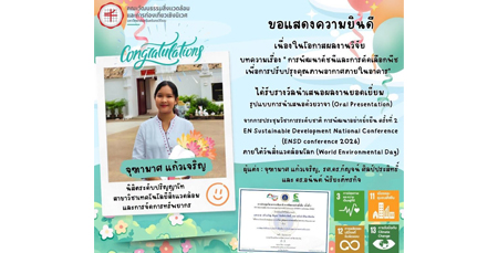 ขอแสดงความยินดีกับ นางสาวจุฑามาศ แก้วเจริญ