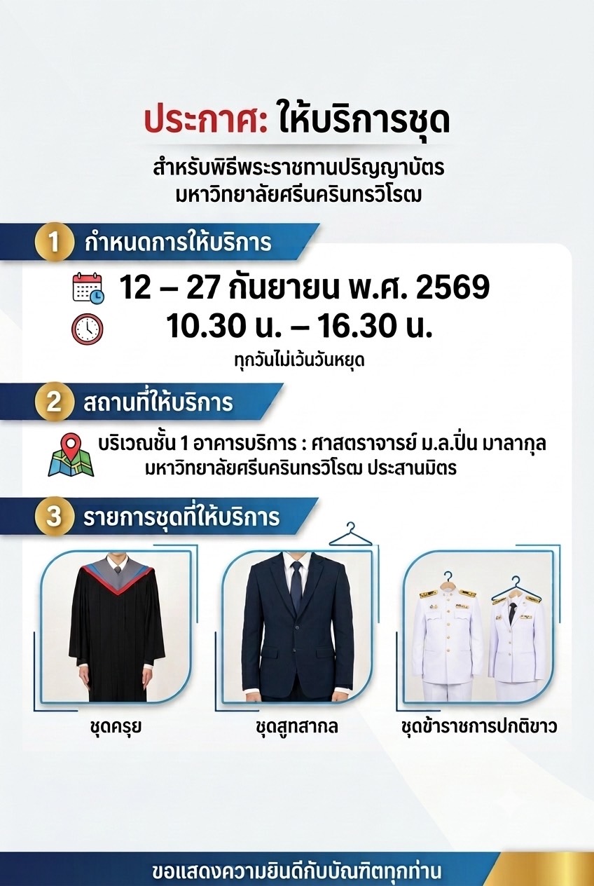 การให้บริการชุดครุย ชุดสูท และชุดข้าราชการปกติขาว